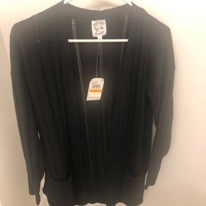 MACYS HIPPIE ROSE Long Sleeve Knit Cardigan, Black, Size S (could fit M), NWT